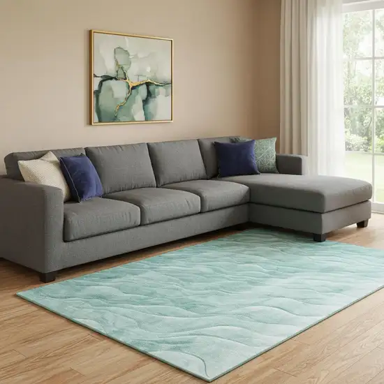8' Aqua And Ivory Abstract Washable Area Rug With UV Protection Photo 2