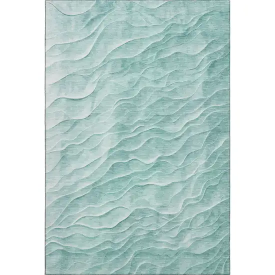8' Aqua And Ivory Abstract Washable Area Rug With UV Protection Photo 1
