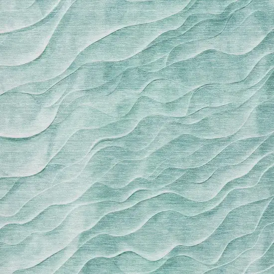 8' Aqua And Ivory Abstract Washable Area Rug With UV Protection Photo 2