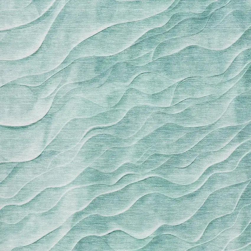 8' Aqua And Ivory Abstract Washable Area Rug With UV Protection Photo 2