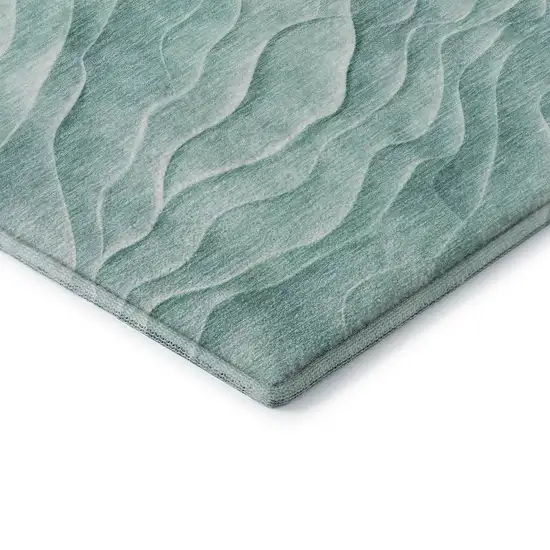 8' Aqua And Ivory Abstract Washable Area Rug With UV Protection Photo 7