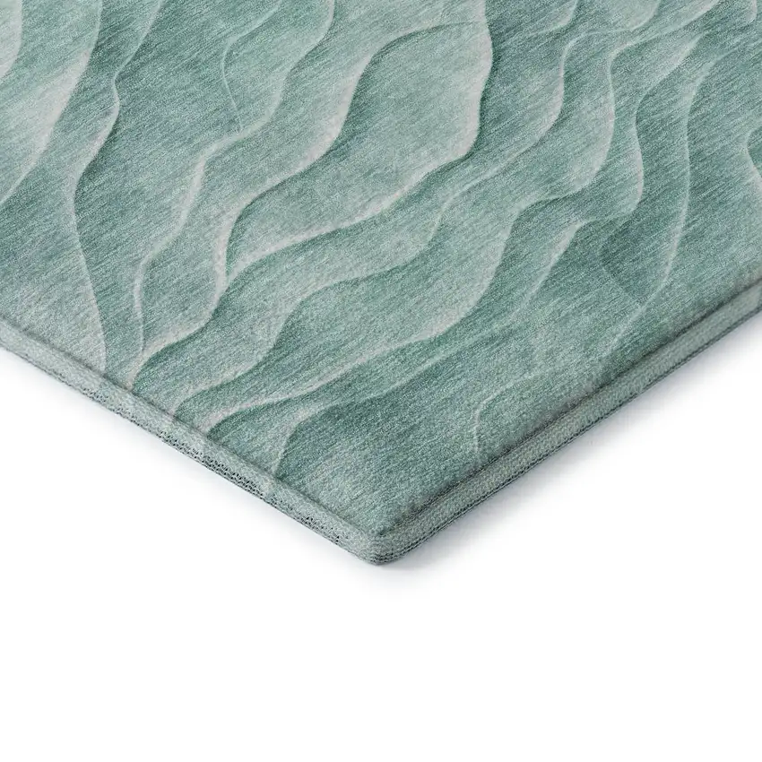 8' Aqua And Ivory Abstract Washable Area Rug With UV Protection Photo 7