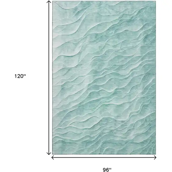 8' Aqua And Ivory Abstract Washable Area Rug With UV Protection Photo 8