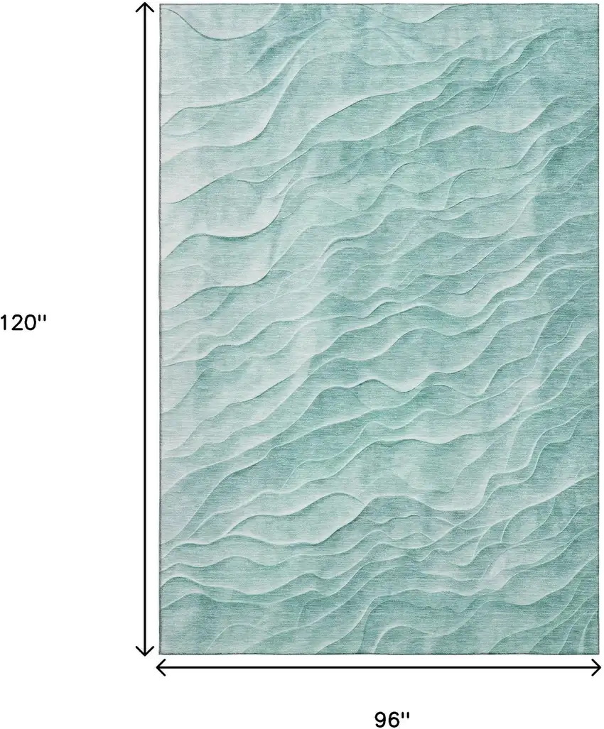 8' Aqua And Ivory Abstract Washable Area Rug With UV Protection Photo 8