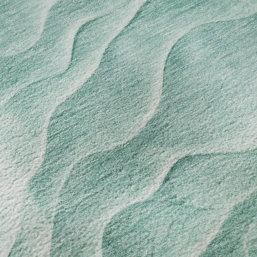 8' Aqua And Ivory Abstract Washable Area Rug With UV Protection Photo 9