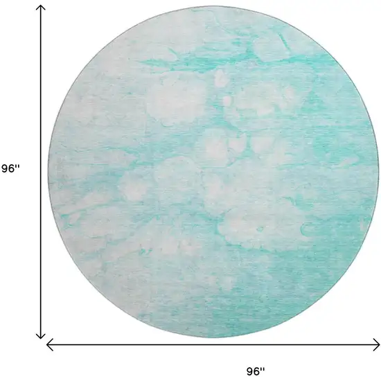 8' Aqua And Ivory Abstract Washable Round Rug With UV Protection Photo 6