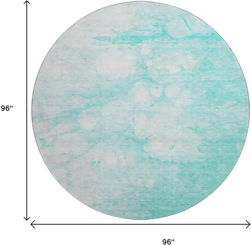 8' Aqua And Ivory Abstract Washable Round Rug With UV Protection Photo 6