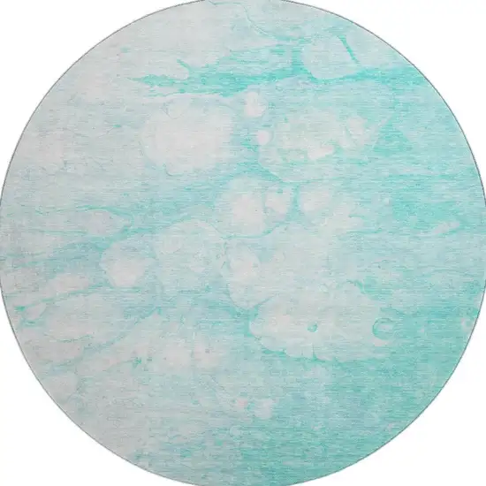 8' Aqua And Ivory Abstract Washable Round Rug With UV Protection Photo 3