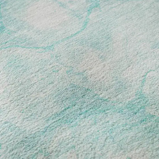 8' Aqua And Ivory Abstract Washable Round Rug With UV Protection Photo 9