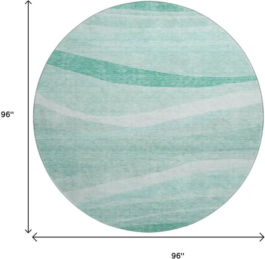 8' Aqua And Ivory Abstract Washable Round Rug With UV Protection Photo 9