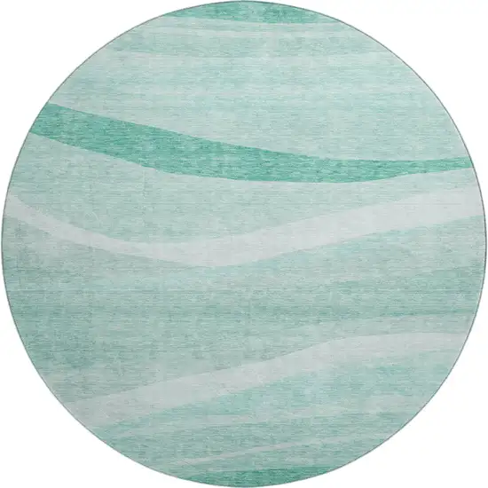 8' Aqua And Ivory Abstract Washable Round Rug With UV Protection Photo 1