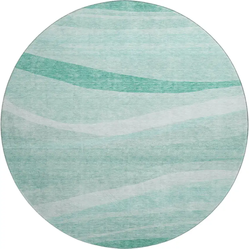8' Aqua And Ivory Abstract Washable Round Rug With UV Protection Photo 1
