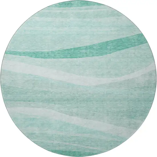8' Aqua And Ivory Abstract Washable Round Rug With UV Protection Photo 3