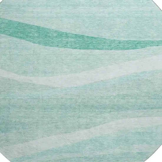 8' Aqua And Ivory Abstract Washable Round Rug With UV Protection Photo 2