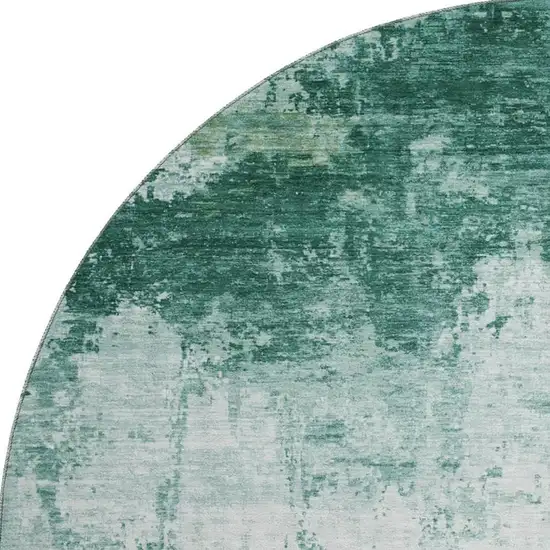 8' Aqua And Ivory Abstract Washable Round Rug With UV Protection Photo 3