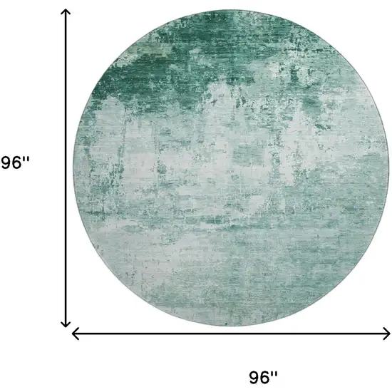 8' Aqua And Ivory Abstract Washable Round Rug With UV Protection Photo 9