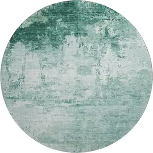 Photo of 8' Aqua And Ivory Abstract Washable Round Rug With UV Protection