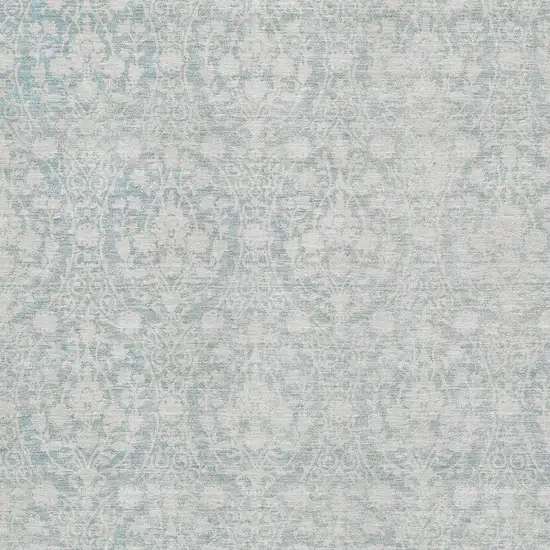 8' Aqua And Ivory Damask Washable Area Rug With UV Protection Photo 2