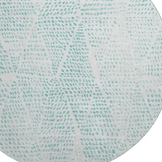 8' Aqua And Ivory Diamond Washable Round Rug With UV Protection Photo 3