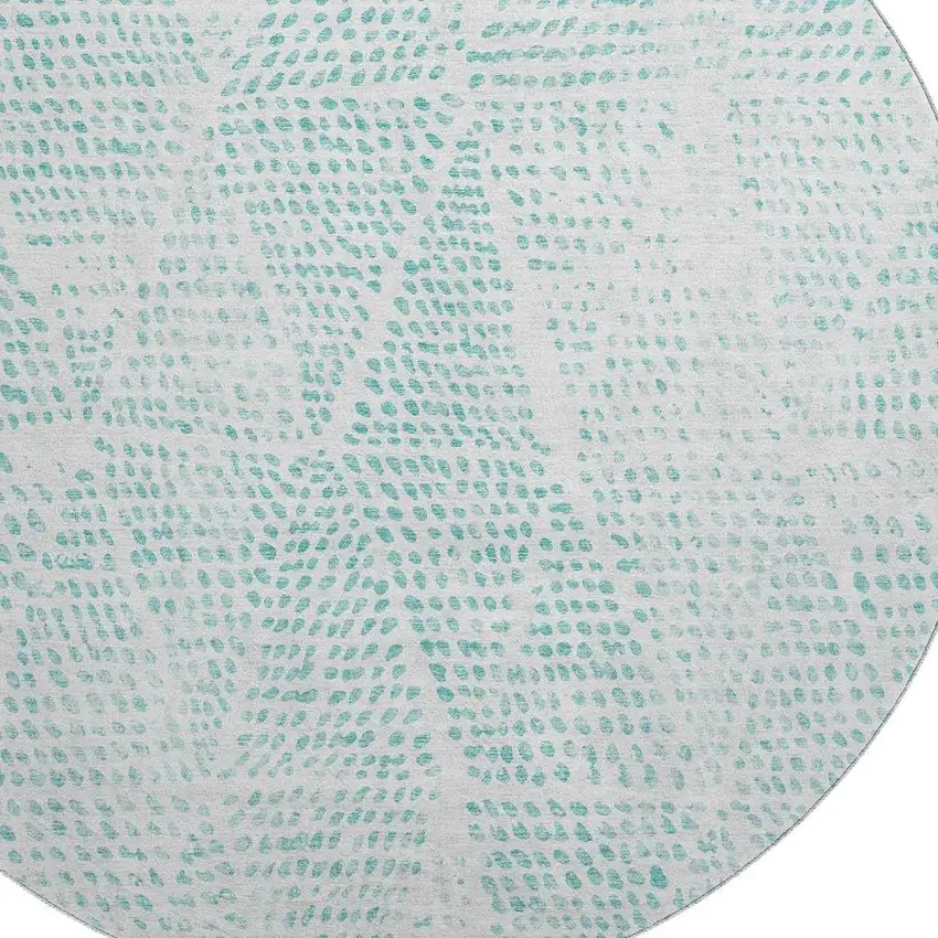 8' Aqua And Ivory Diamond Washable Round Rug With UV Protection Photo 3