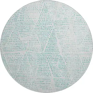Photo of 8' Aqua And Ivory Diamond Washable Round Rug With UV Protection