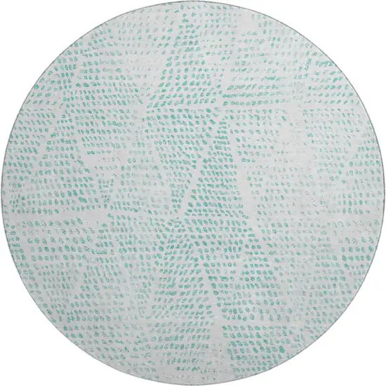 8' Aqua And Ivory Diamond Washable Round Rug With UV Protection Photo 1