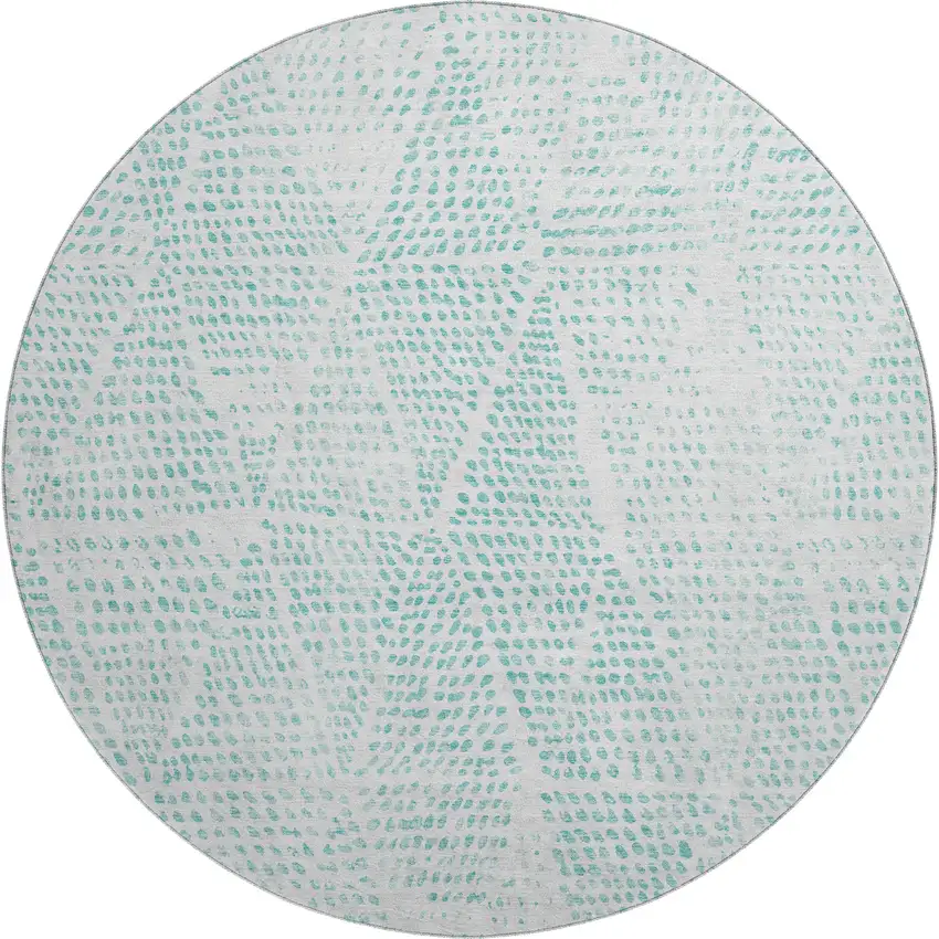 8' Aqua And Ivory Diamond Washable Round Rug With UV Protection Photo 1