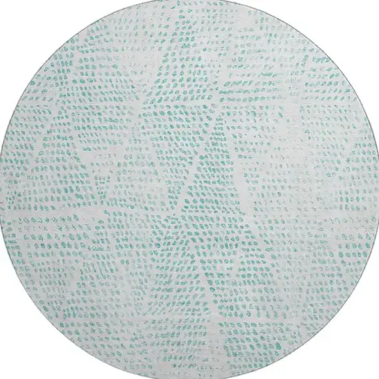 8' Aqua And Ivory Diamond Washable Round Rug With UV Protection Photo 4