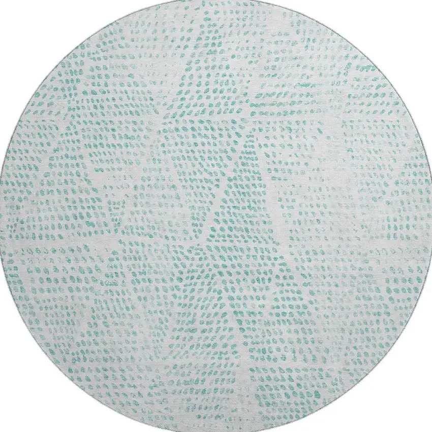 8' Aqua And Ivory Diamond Washable Round Rug With UV Protection Photo 4