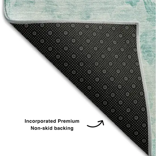 8' Aqua And Ivory Floral Washable Round Rug With UV Protection Photo 5