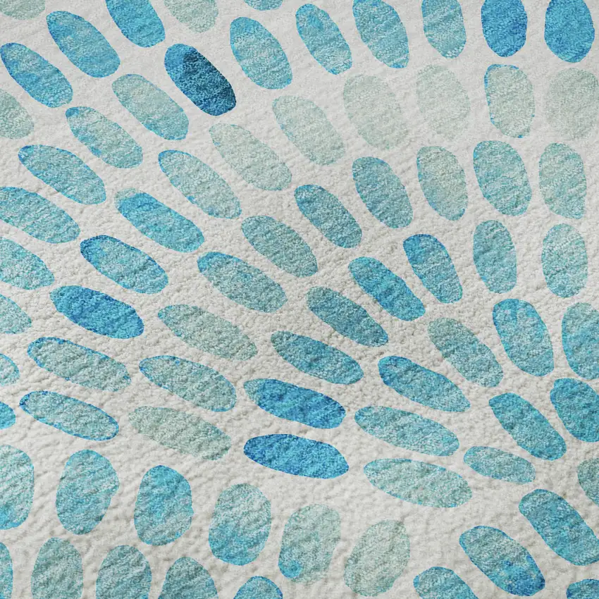 8' Aqua And Ivory Geometric Washable Round Rug With UV Protection Photo 8