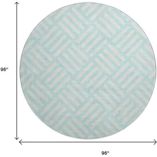 8' Aqua And Ivory Geometric Washable Round Rug With UV Protection Photo 3