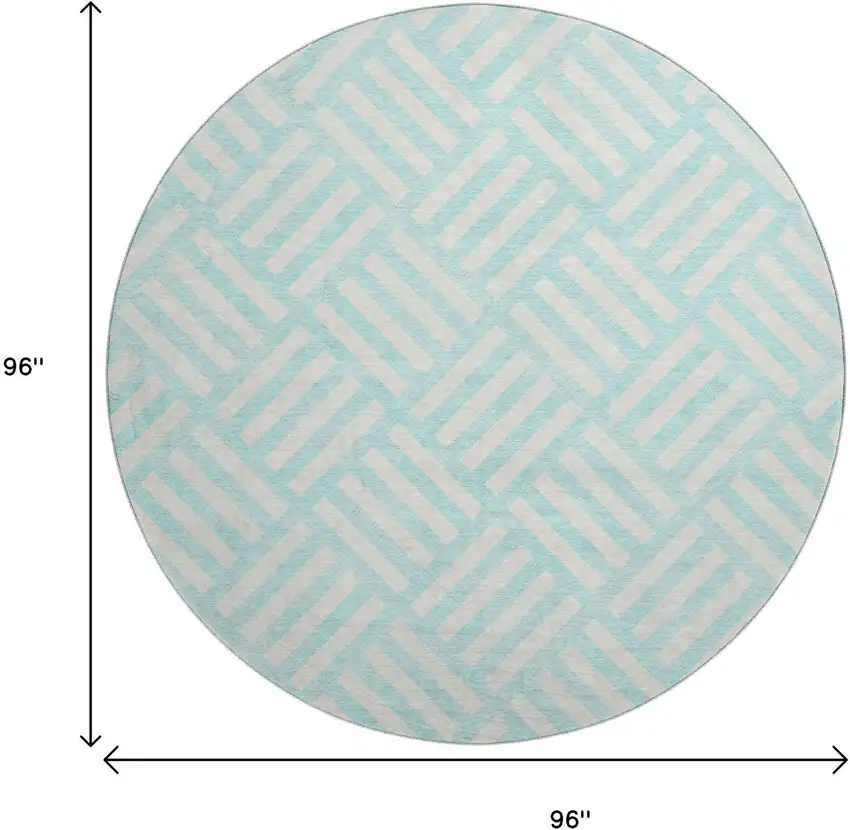 8' Aqua And Ivory Geometric Washable Round Rug With UV Protection Photo 3