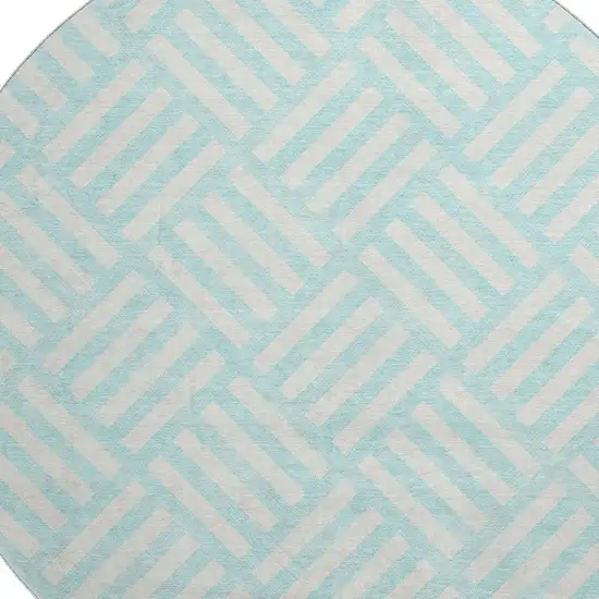 8' Aqua And Ivory Geometric Washable Round Rug With UV Protection Photo 3
