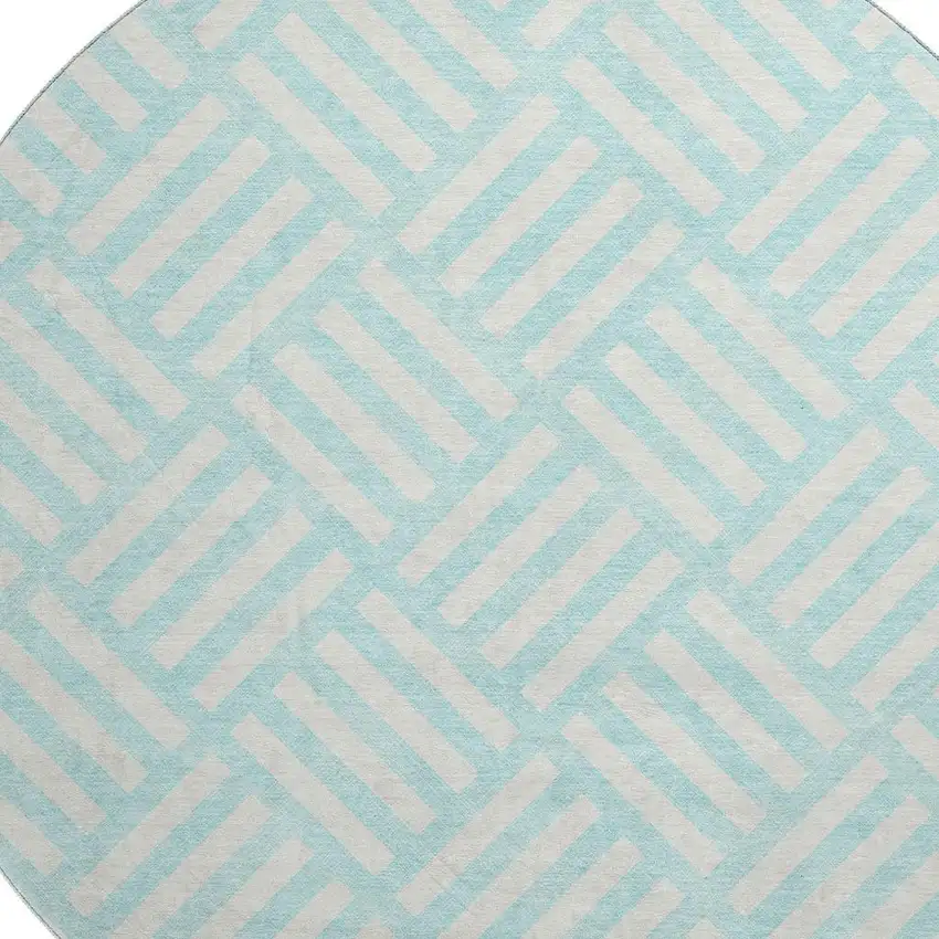 8' Aqua And Ivory Geometric Washable Round Rug With UV Protection Photo 3