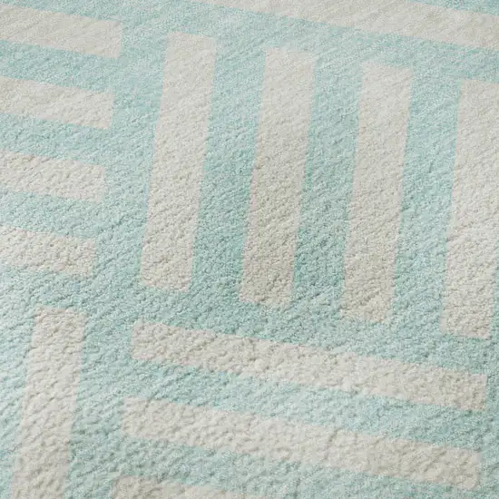 8' Aqua And Ivory Geometric Washable Round Rug With UV Protection Photo 9