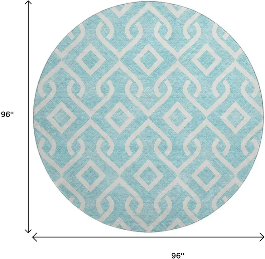 8' Aqua And Ivory Geometric Washable Round Rug With UV Protection Photo 3
