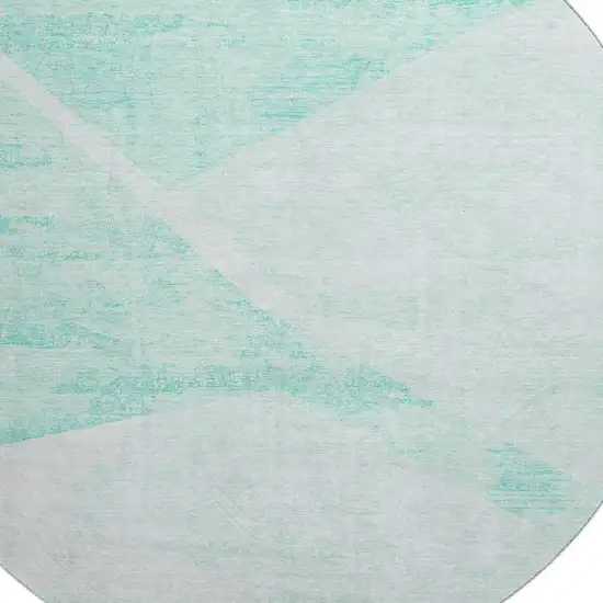 8' Aqua And Ivory Geometric Washable Round Rug With UV Protection Photo 3