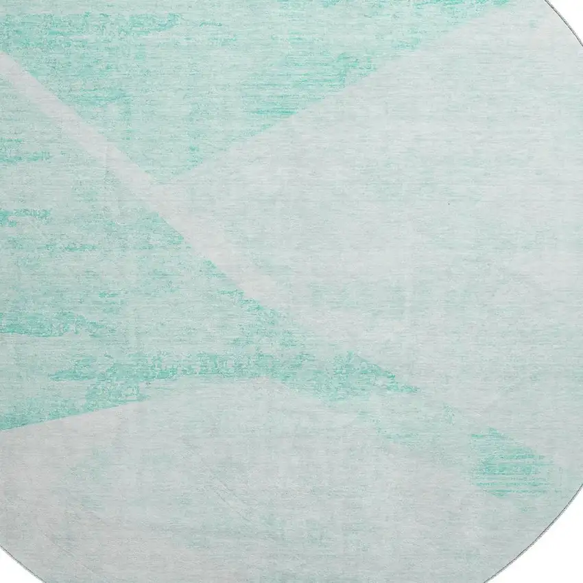 8' Aqua And Ivory Geometric Washable Round Rug With UV Protection Photo 3