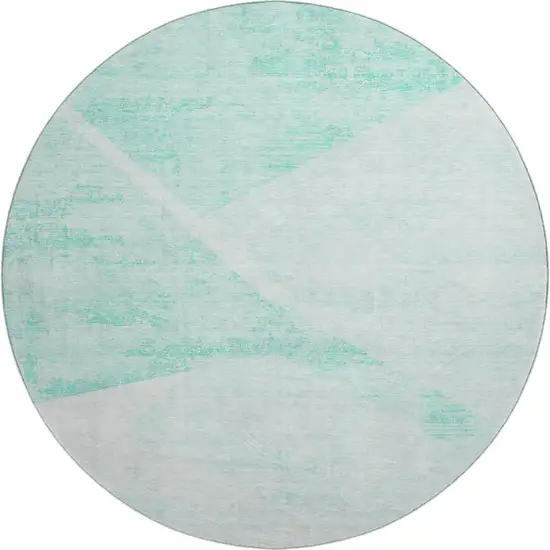 8' Aqua And Ivory Geometric Washable Round Rug With UV Protection Photo 1