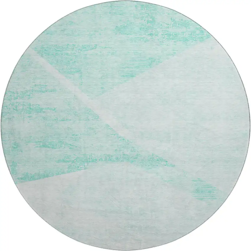 8' Aqua And Ivory Geometric Washable Round Rug With UV Protection Photo 1