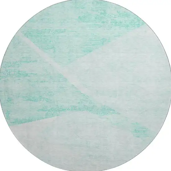 8' Aqua And Ivory Geometric Washable Round Rug With UV Protection Photo 4