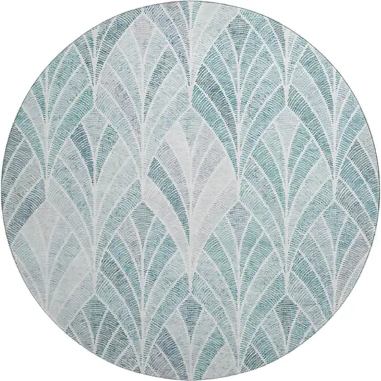 8' Aqua And Ivory Geometric Washable Round Rug With UV Protection Photo 1