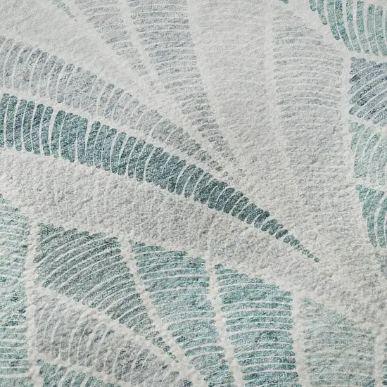 8' Aqua And Ivory Geometric Washable Round Rug With UV Protection Photo 9