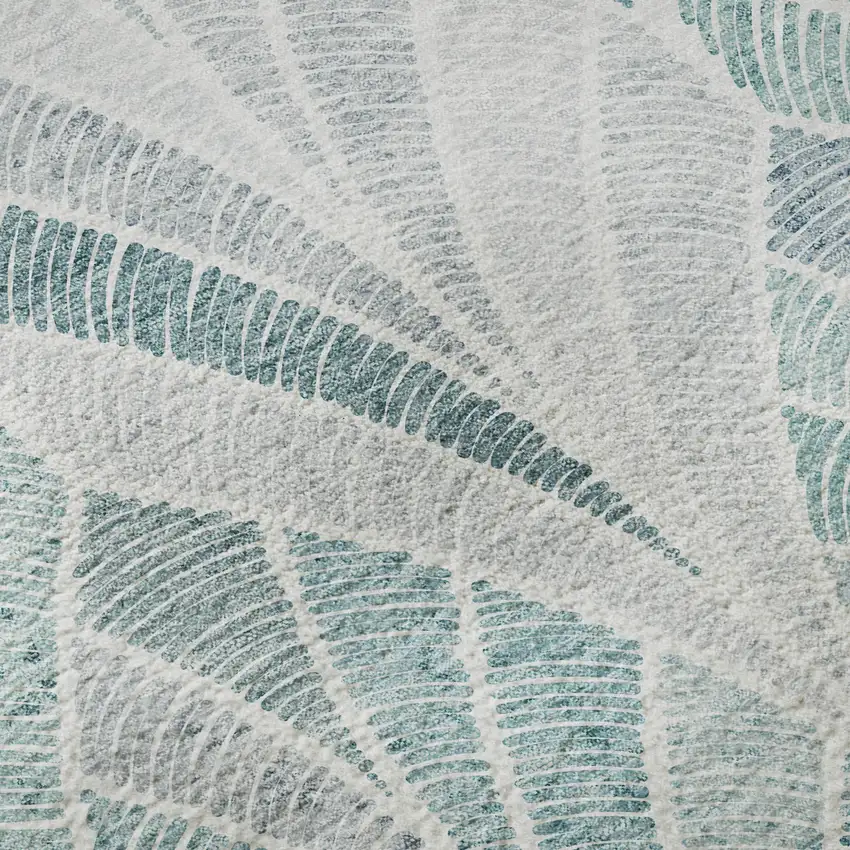 8' Aqua And Ivory Geometric Washable Round Rug With UV Protection Photo 9