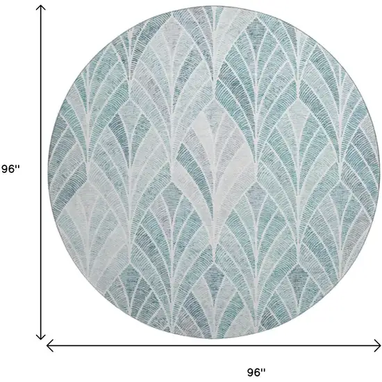 8' Aqua And Ivory Geometric Washable Round Rug With UV Protection Photo 2