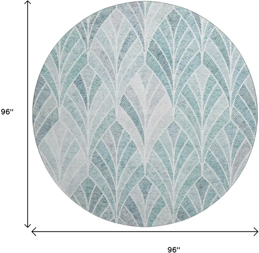 8' Aqua And Ivory Geometric Washable Round Rug With UV Protection Photo 2