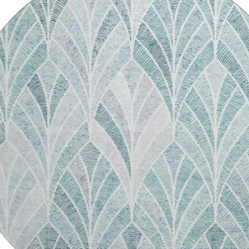 8' Aqua And Ivory Geometric Washable Round Rug With UV Protection Photo 3