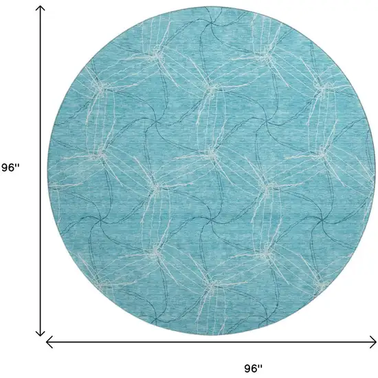 8' Aqua And Ivory Geometric Washable Round Rug With UV Protection Photo 9