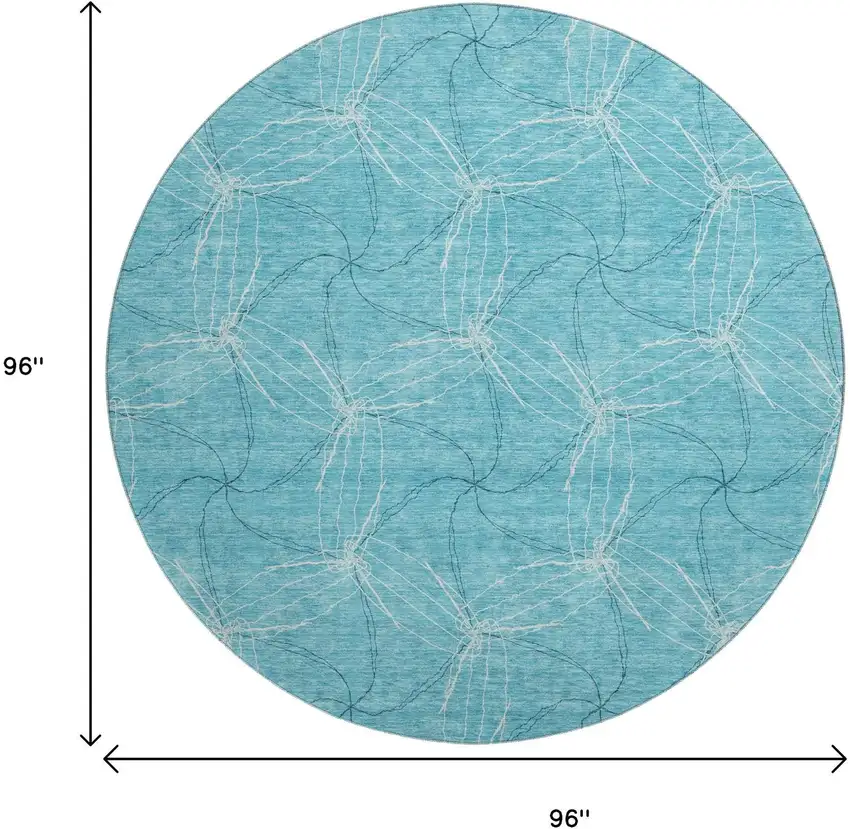 8' Aqua And Ivory Geometric Washable Round Rug With UV Protection Photo 9